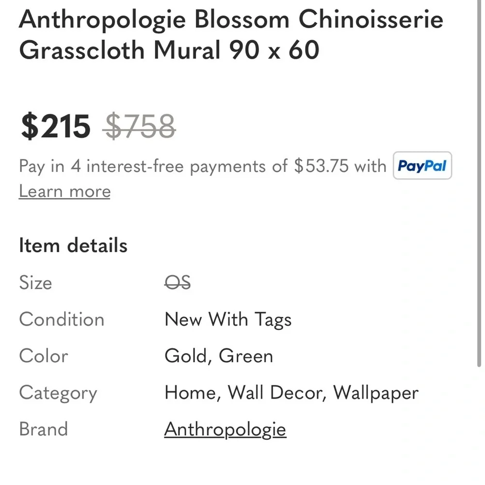 Anthropologie Blossom Chinoisserie Mural NWT